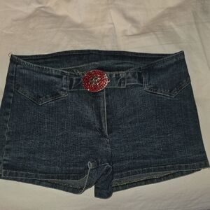 Monteau Blue Jean Shorts with Red Embellishment